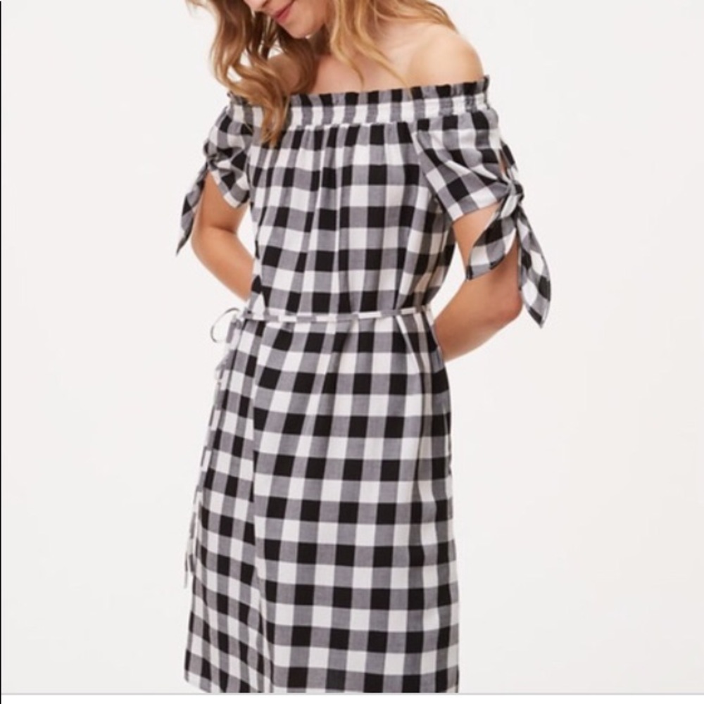 LOFT Black and White Gingham Off Shoulder- XS